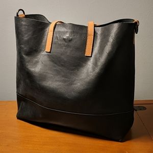 Hand made dark blue leather tote